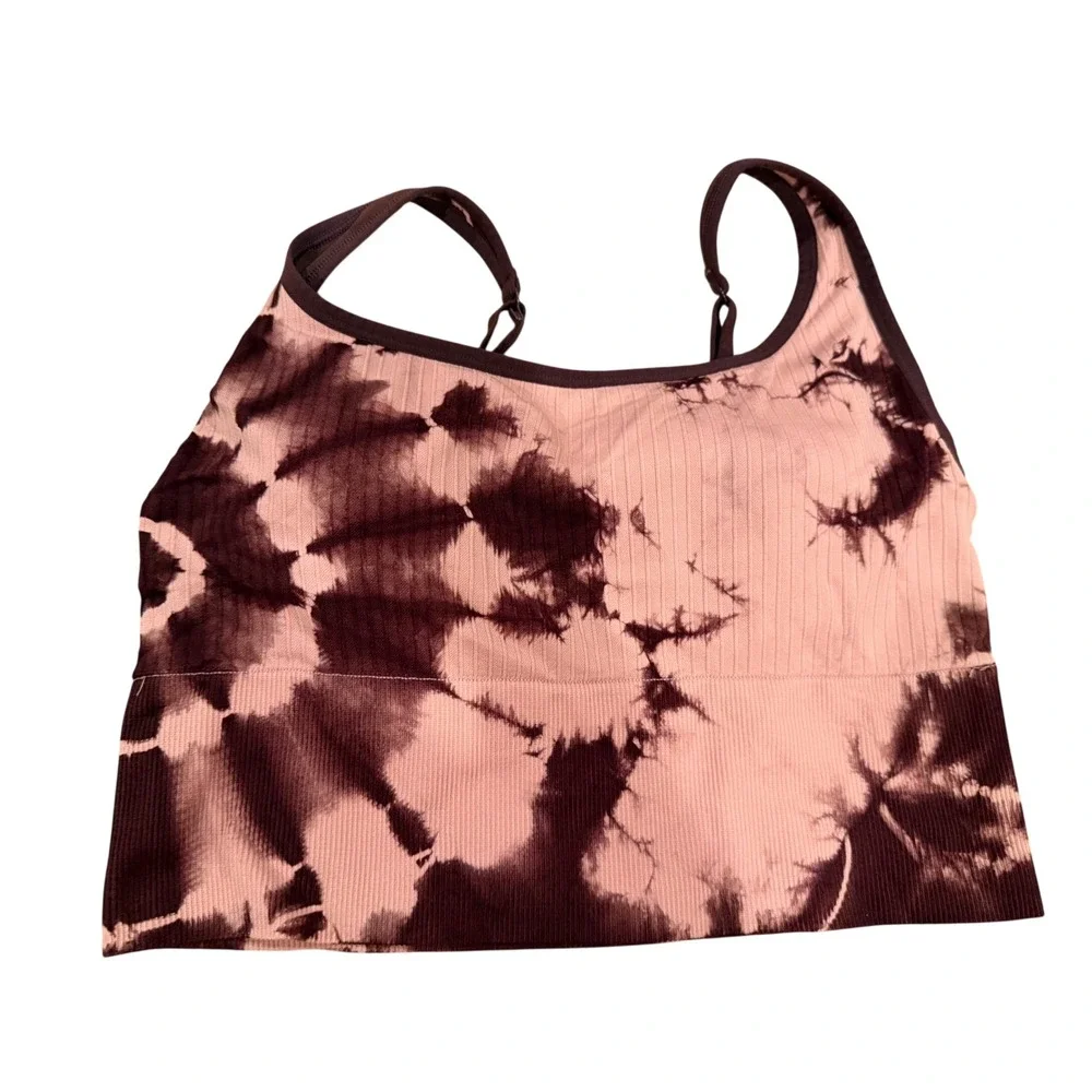 PINK Victoria Secret Active Tie Dye Ribbed Seamless Sports Bra Mauve XL